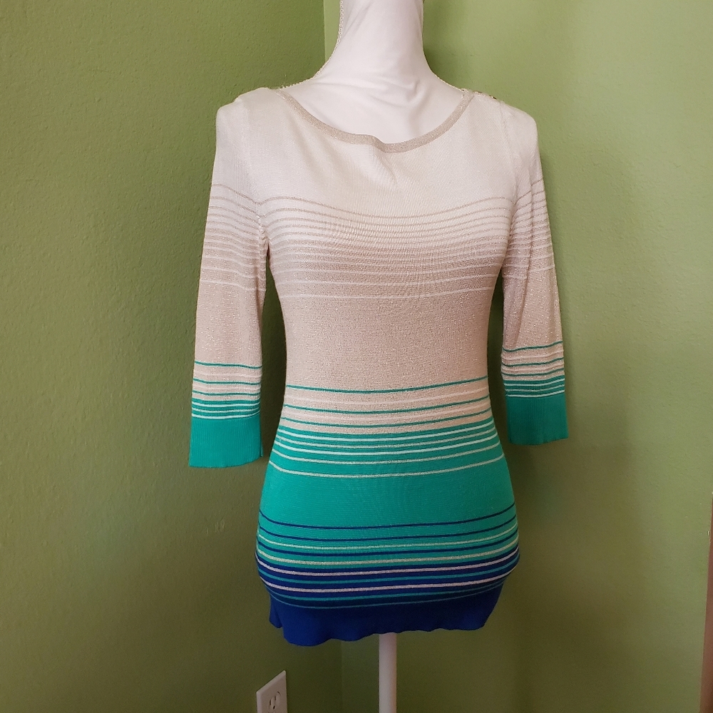White house black market xs longer striped 3/4 sleeve sweater.